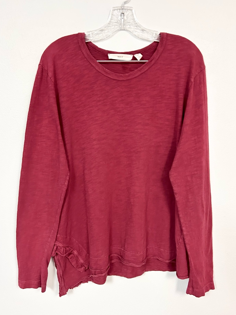 WILT 🎈Anthropologie Cotton Slub Oversized Long Sleeved Ruffle Hem Top - Size L